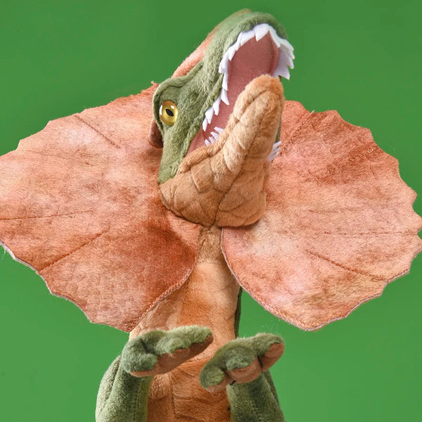 Juguete de peluche de dinosaurio Dilophosaurus de Parque Jurásico, figura de lagarto de doble cresta, juguete de peluche, regalo genial para niños, triangulación de envíos