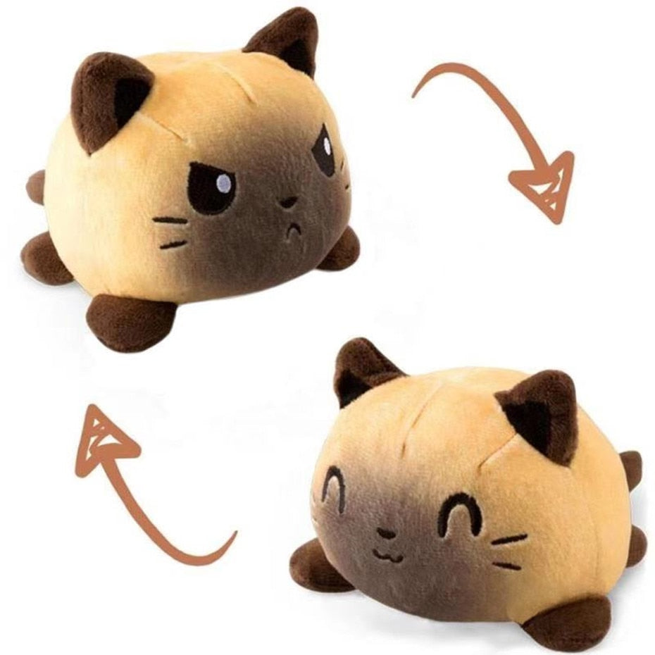 Brown Cat Reversible Plushie Emotion Double-Sided Flip Toy