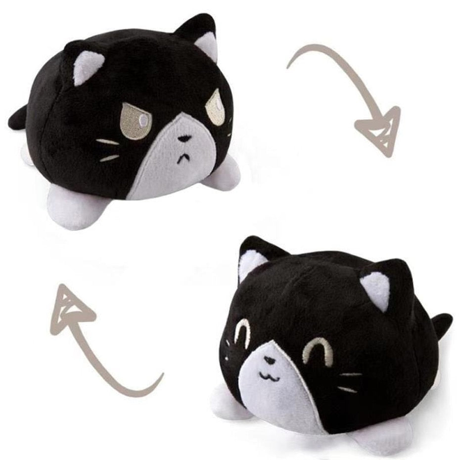 Black Cat Reversible Plushie Emotion Double-Sided Flip Toy