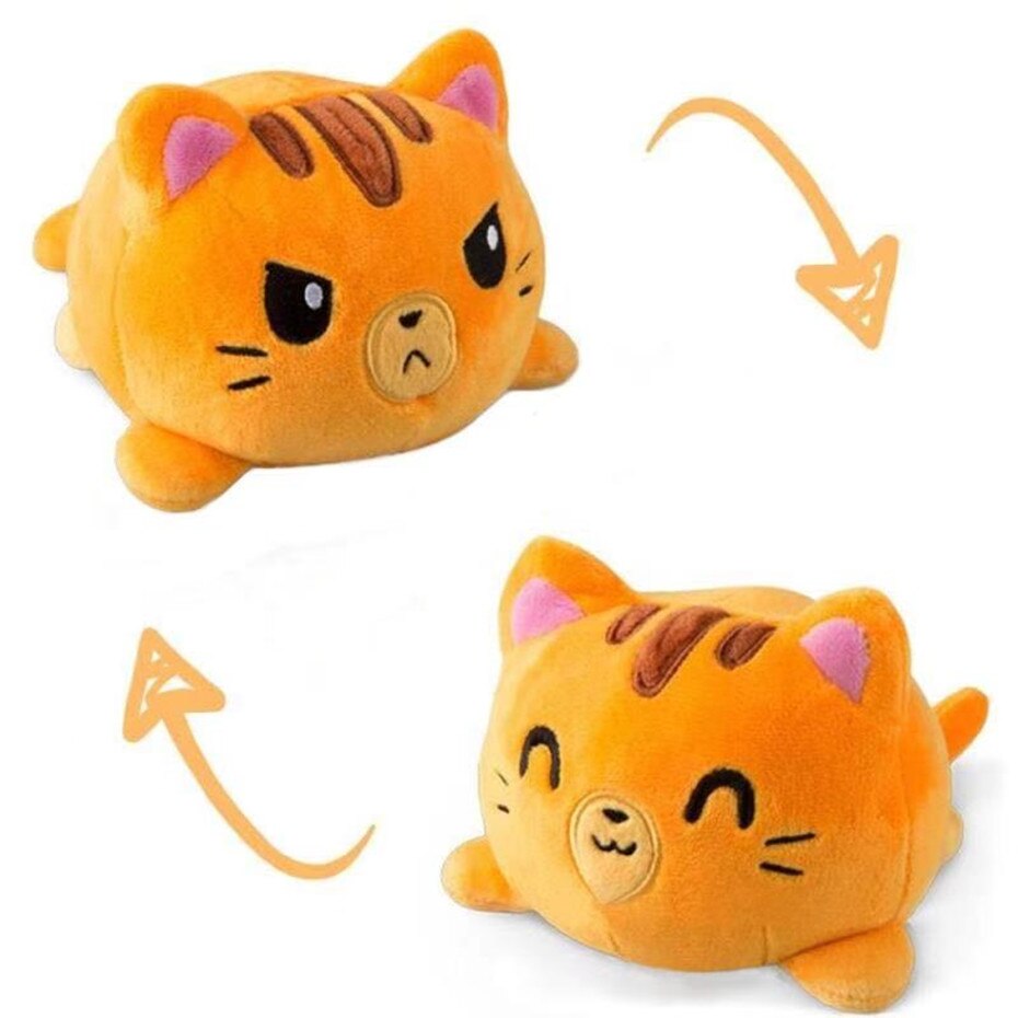 Juguete de doble cara reversible Plushie Emotion de gato naranja