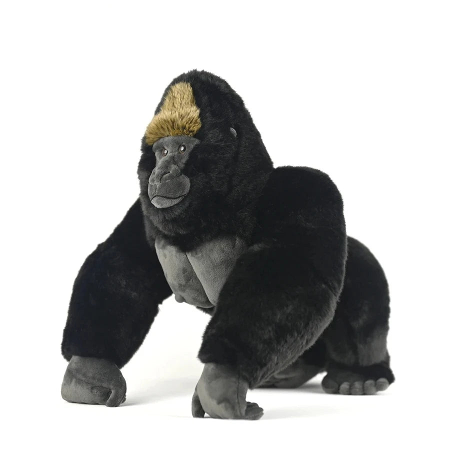 Juguete de peluche realista gorila de espalda plateada 