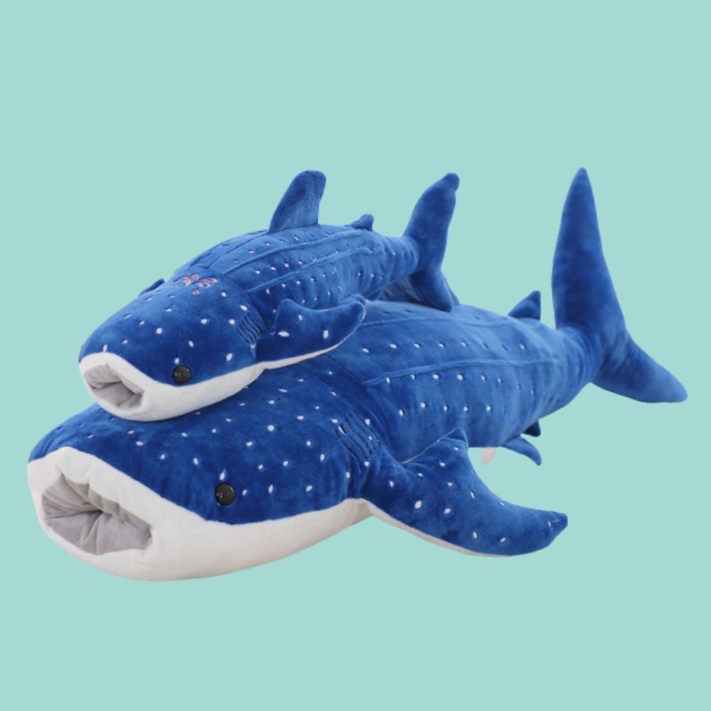 Peluche de tiburón gigante, peluche suave de color azul