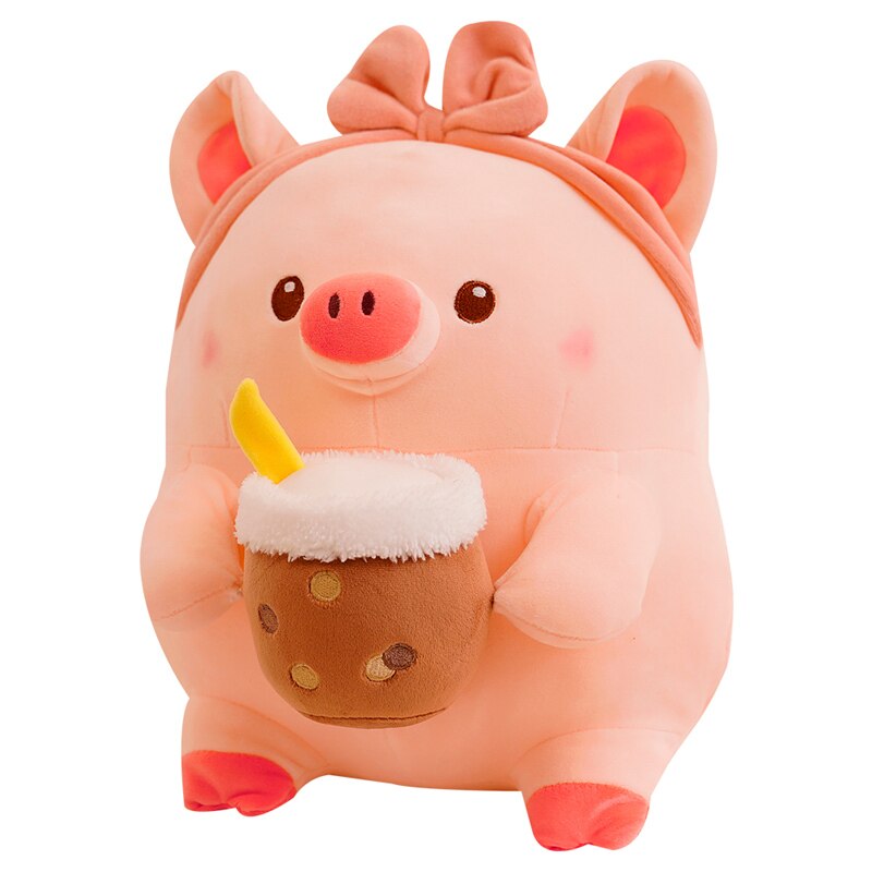 Pink Pig Drinking Boba Stuffed Animal Kawaii Plush Toy
