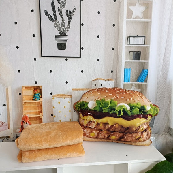 Giant Burger Plushie Pillow And Blanket Cushion